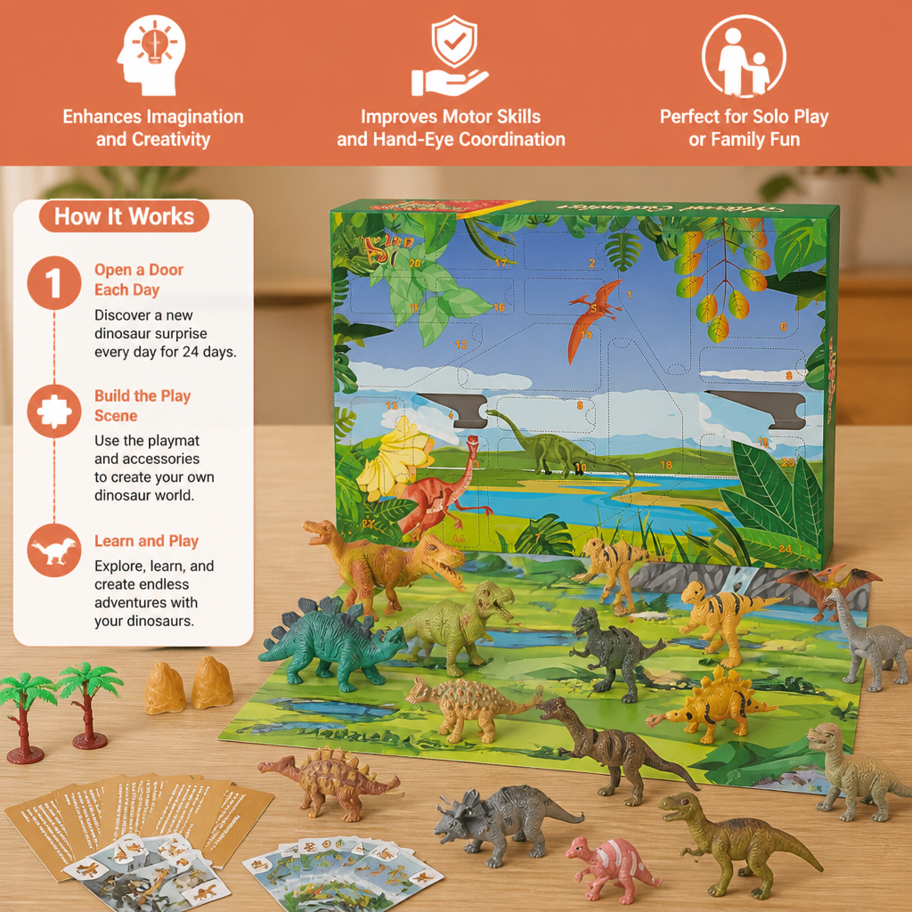 24-Day Dinosaur Toy Advent Calendar with Surprise Figures