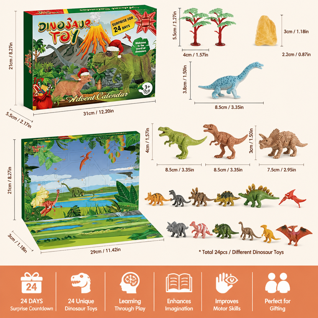 24-Day Dinosaur Toy Advent Calendar with Surprise Figures