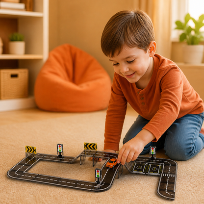 Magnetic Tiles & Building Blocks Set with Roads & Traffic Lights