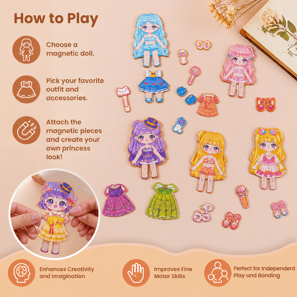 Princess Magnetic Dress-Up Set with 3D Stickers