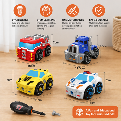 4-Piece DIY Take-Apart City Vehicle Set with Toy Drill