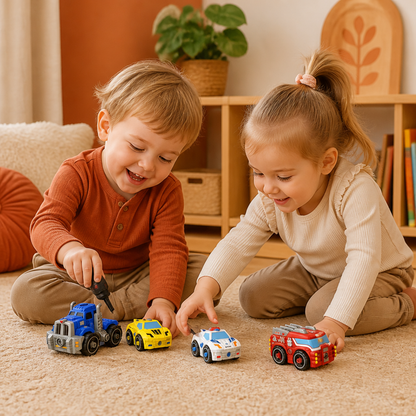 4-Piece DIY Take-Apart City Vehicle Set with Toy Drill