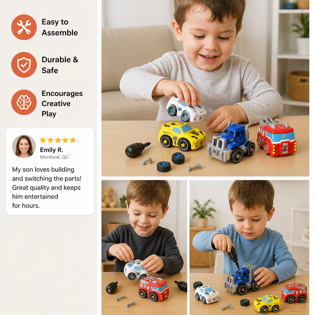 4-Piece DIY Take-Apart City Vehicle Set with Toy Drill