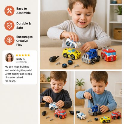 4-Piece DIY Take-Apart City Vehicle Set with Toy Drill