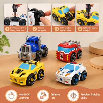 4-Piece DIY Take-Apart City Vehicle Set with Toy Drill