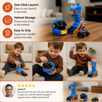 One-Click Monster Truck Launcher with Helmet & Handle Design