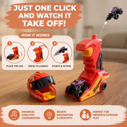 One-Click Monster Truck Launcher with Helmet & Handle Design
