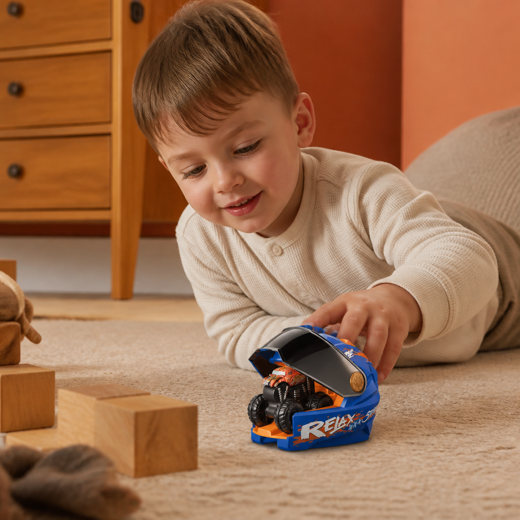 One-Click Monster Truck Launcher with Helmet & Handle Design