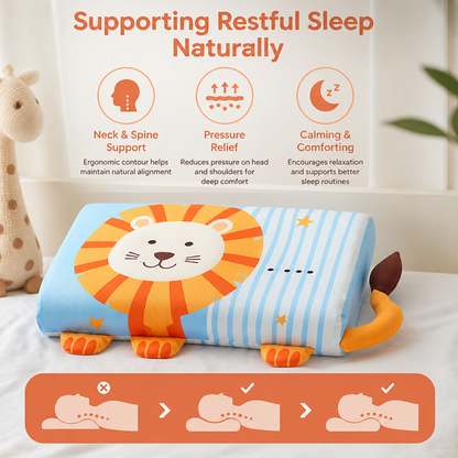 Calming Ergonomic Kids’ Pillow with Cartoon Animal Pillowcase
