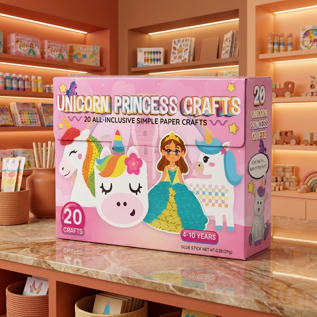Kids Paper Crafts Box – 20 Easy DIY Arts & Crafts Projects for Ages 3–10 with Glue Stick, Tape & Envelopes