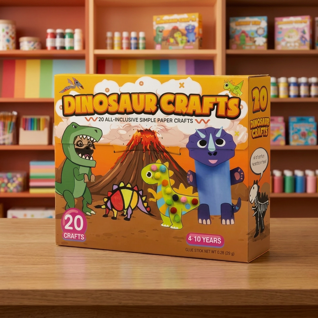 Kids Paper Crafts Box – 20 Easy DIY Arts & Crafts Projects for Ages 3–10 with Glue Stick, Tape & Envelopes