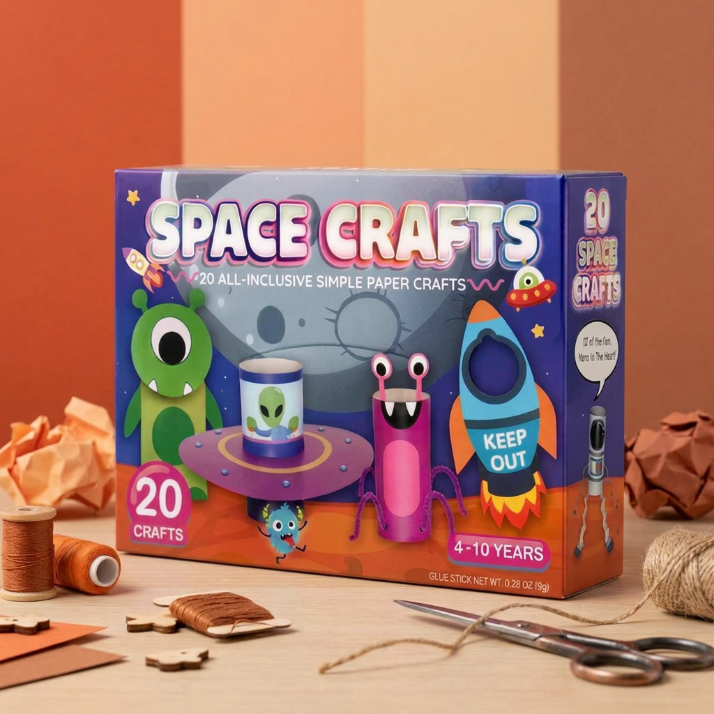 Kids Paper Crafts Box – 20 Easy DIY Arts & Crafts Projects for Ages 3–10 with Glue Stick, Tape & Envelopes