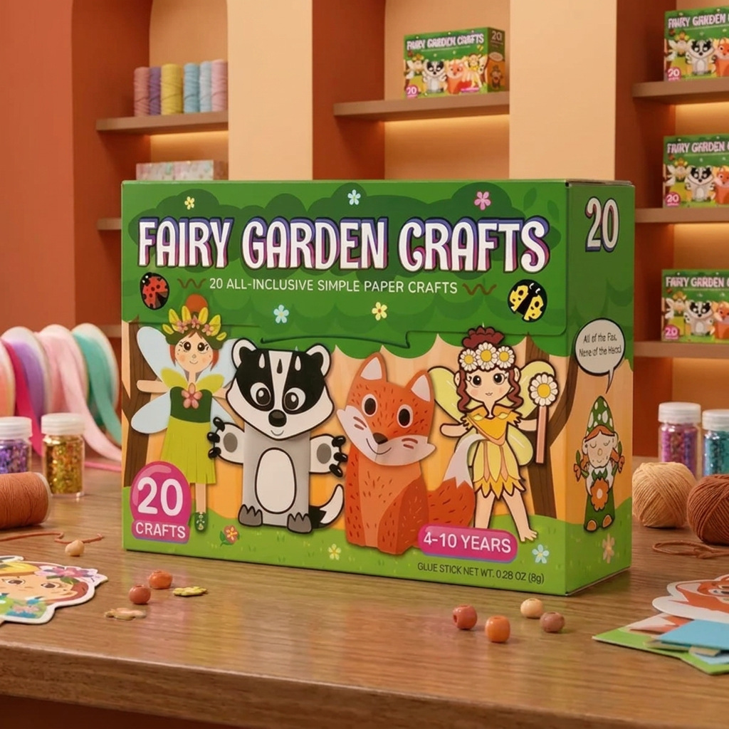 Kids Paper Crafts Box – 20 Easy DIY Arts & Crafts Projects for Ages 3–10 with Glue Stick, Tape & Envelopes
