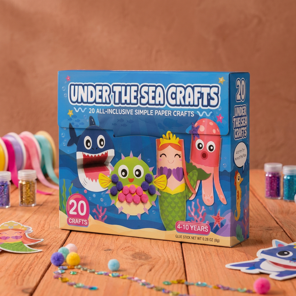 Kids Paper Crafts Box – 20 Easy DIY Arts & Crafts Projects for Ages 3–10 with Glue Stick, Tape & Envelopes