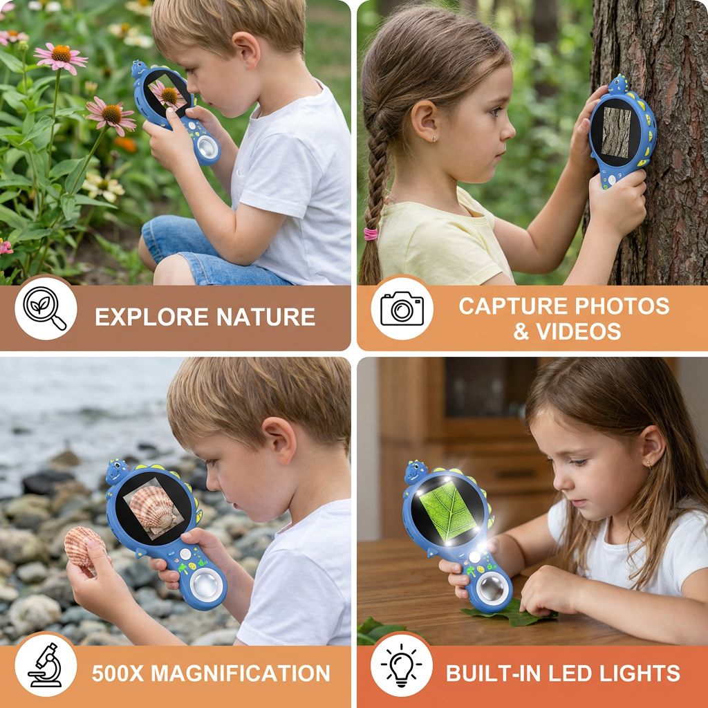 Kids Digital Video Microscope with Screen – Portable Science Explorer for Little Investigators