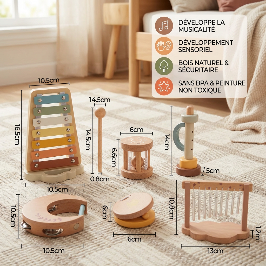 6-Piece Wooden Baby Musical Instrument Set – Sensory Sound & Music Toy