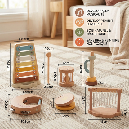 6-Piece Wooden Baby Musical Instrument Set – Sensory Sound & Music Toy