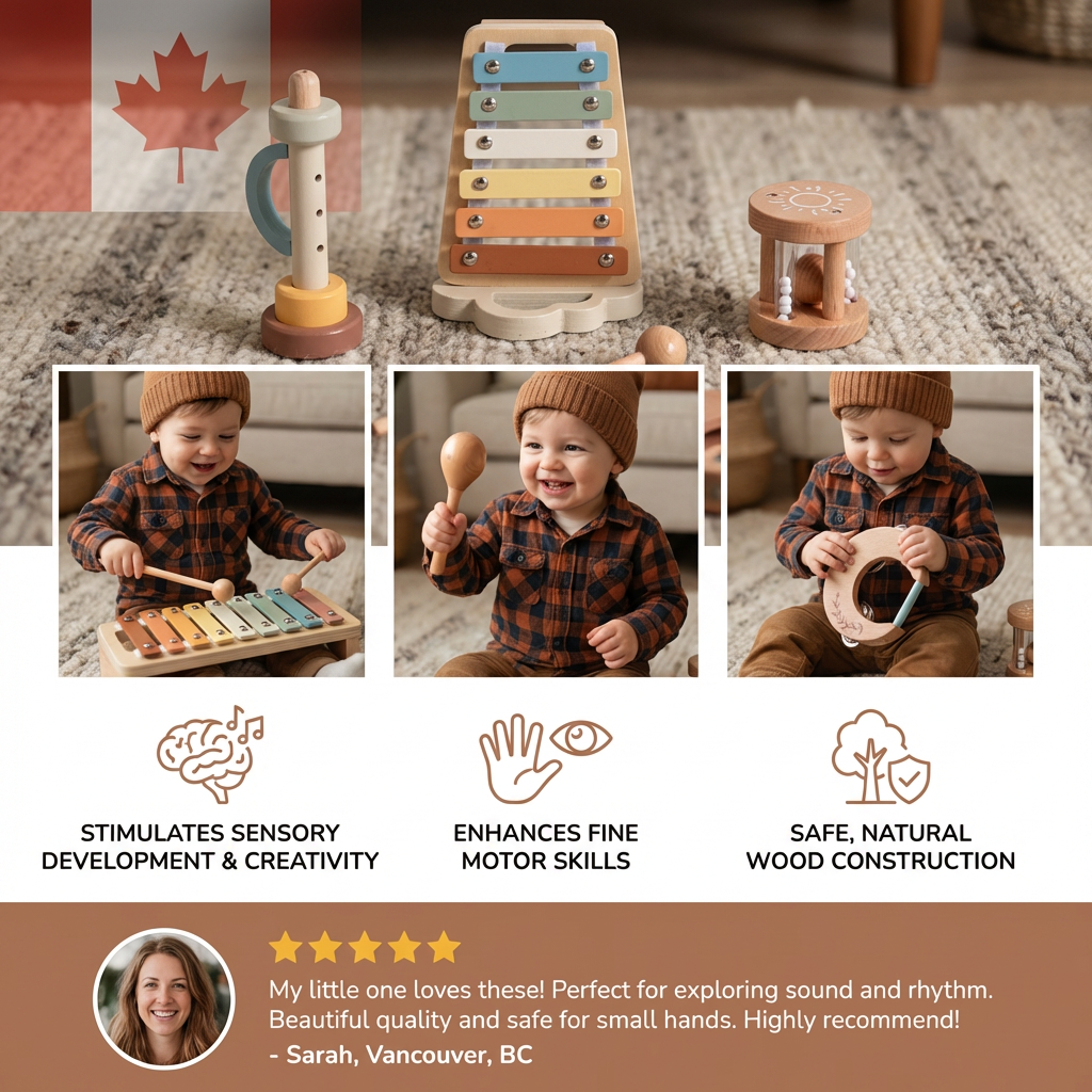 6-Piece Wooden Baby Musical Instrument Set – Sensory Sound & Music Toy