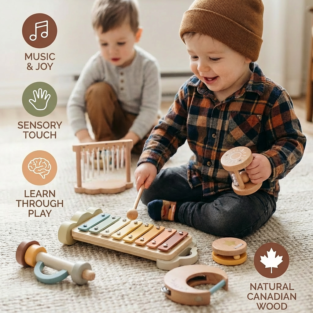 6-Piece Wooden Baby Musical Instrument Set – Sensory Sound & Music Toy