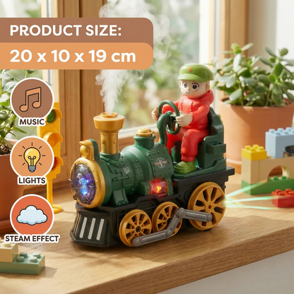 Cute Steam Train Toy with Lights, Music & Realistic Steam Effect