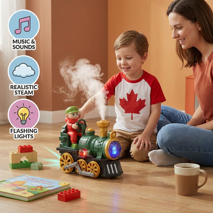 Cute Steam Train Toy with Lights, Music & Realistic Steam Effect
