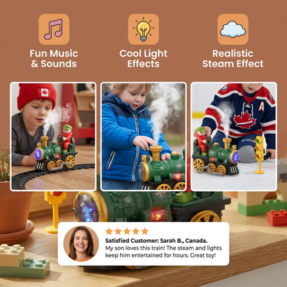 Cute Steam Train Toy with Lights, Music & Realistic Steam Effect