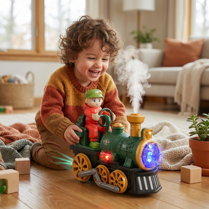 Cute Steam Train Toy with Lights, Music & Realistic Steam Effect