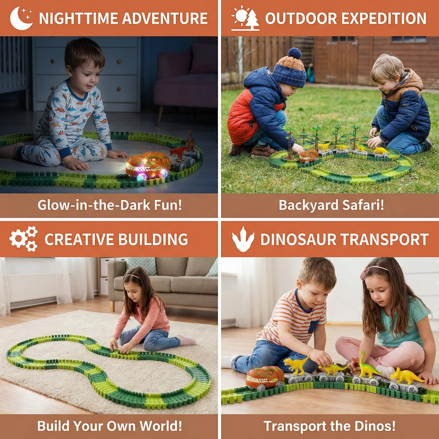 Dinosaur Track Adventure – Flexible Racing Track with Glowing Train