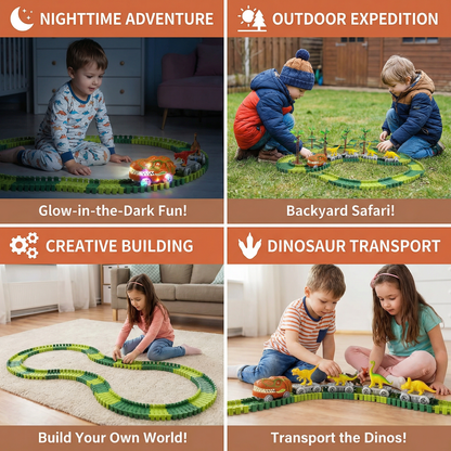 Dinosaur Track Adventure – Flexible Racing Track with Glowing Train