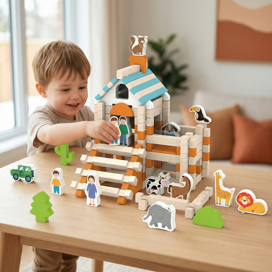 Montessori Wooden Building Block Set – Natural Stacking and Construction Toy