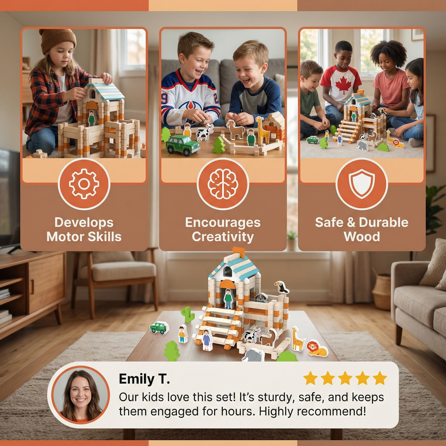 Montessori Wooden Building Block Set – Natural Stacking and Construction Toy