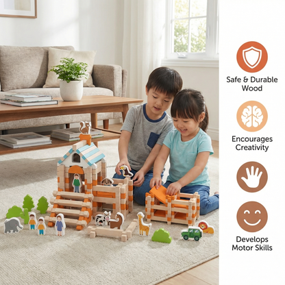 Montessori Wooden Building Block Set – Natural Stacking and Construction Toy