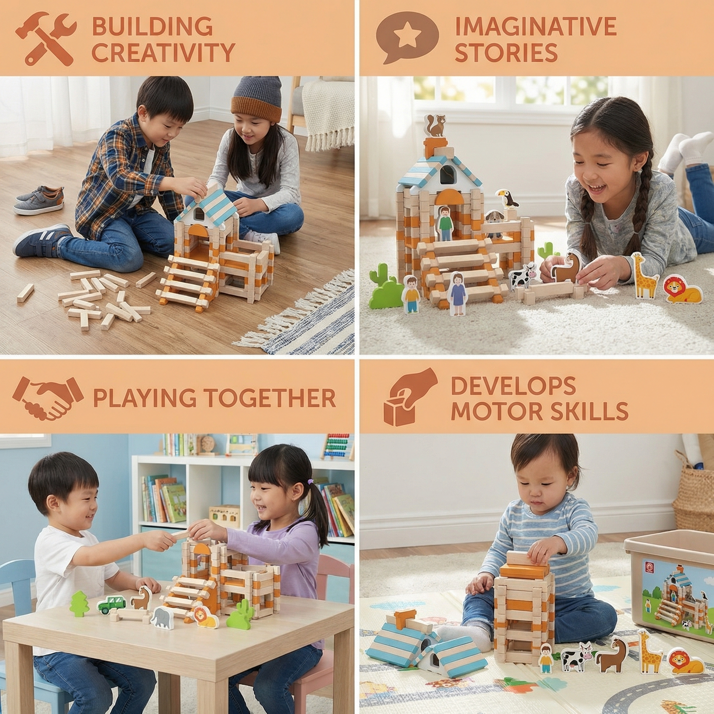 Montessori Wooden Building Block Set – Natural Stacking and Construction Toy