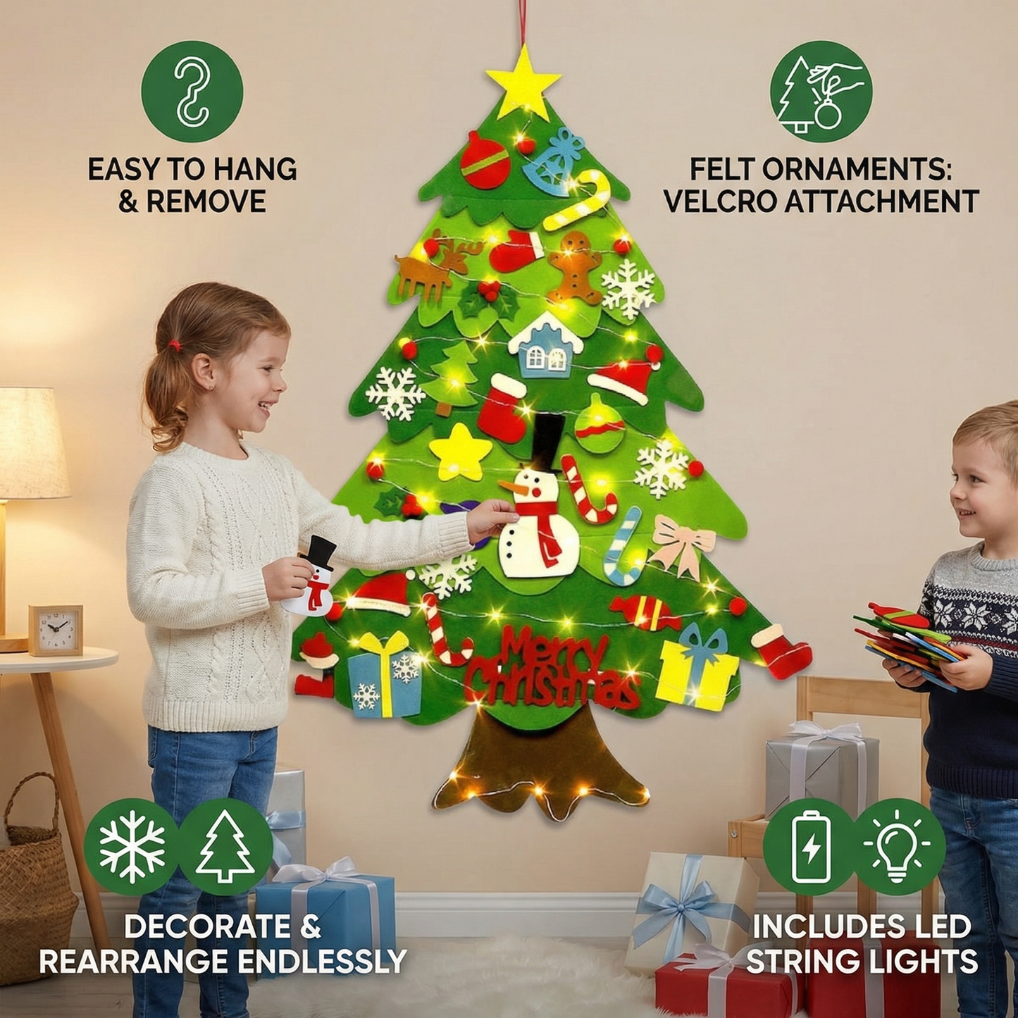 DIY Felt Christmas Tree for Kids | Safe Wall Decoration with Removable Ornaments for Fun Holiday Play