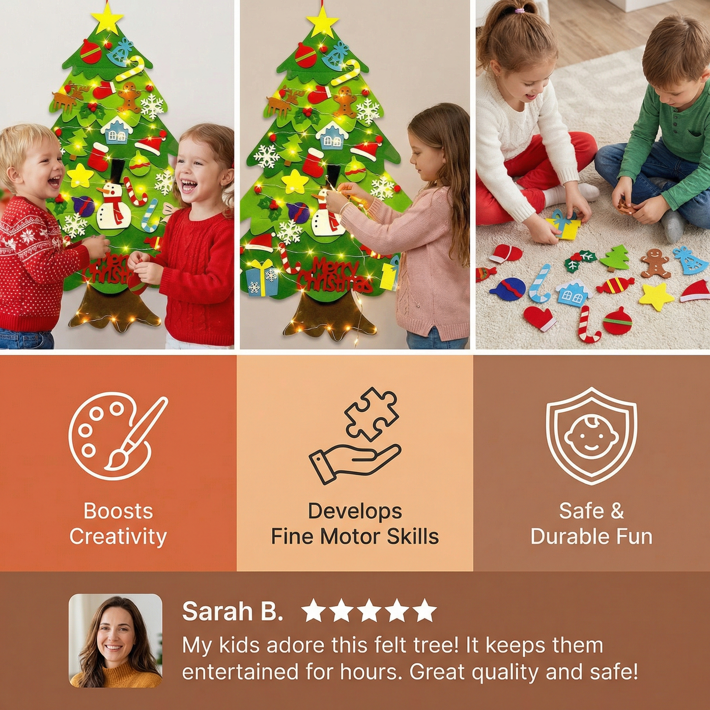 DIY Felt Christmas Tree for Kids | Safe Wall Decoration with Removable Ornaments for Fun Holiday Play
