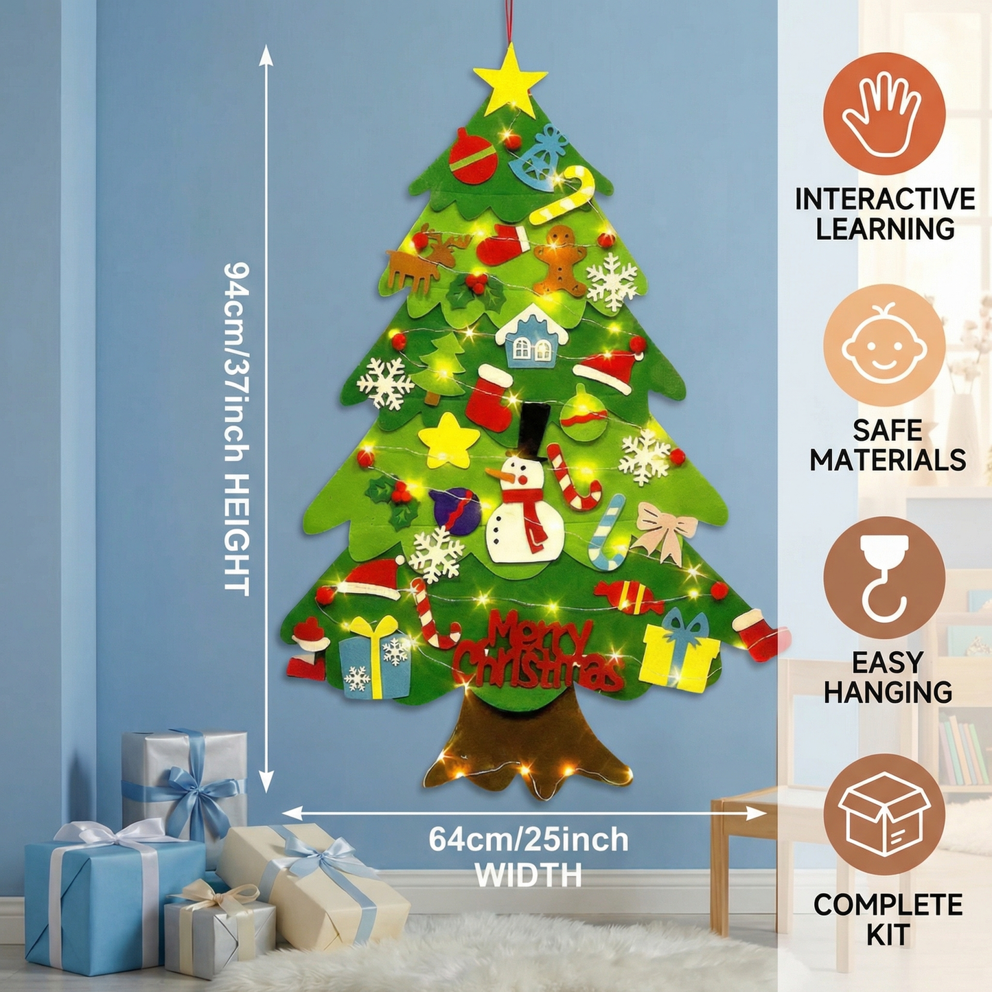 DIY Felt Christmas Tree for Kids | Safe Wall Decoration with Removable Ornaments for Fun Holiday Play