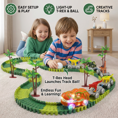 Dinosaur Track Adventure – Flexible Racing Track with Glowing Train