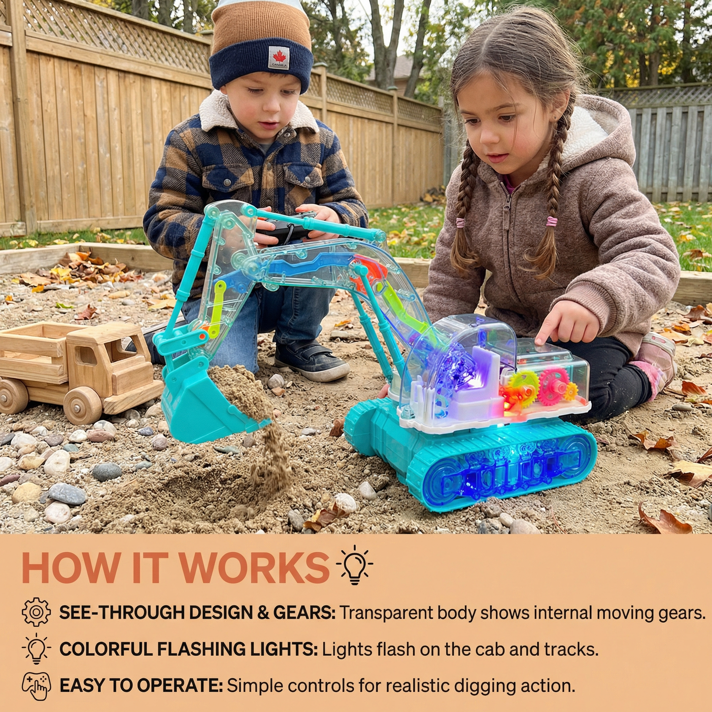 Dancing and luminous music excavator
