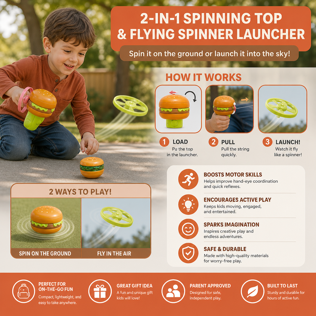 Kids’ 2-in-1 Spinning Top & Flying Spinner Launcher