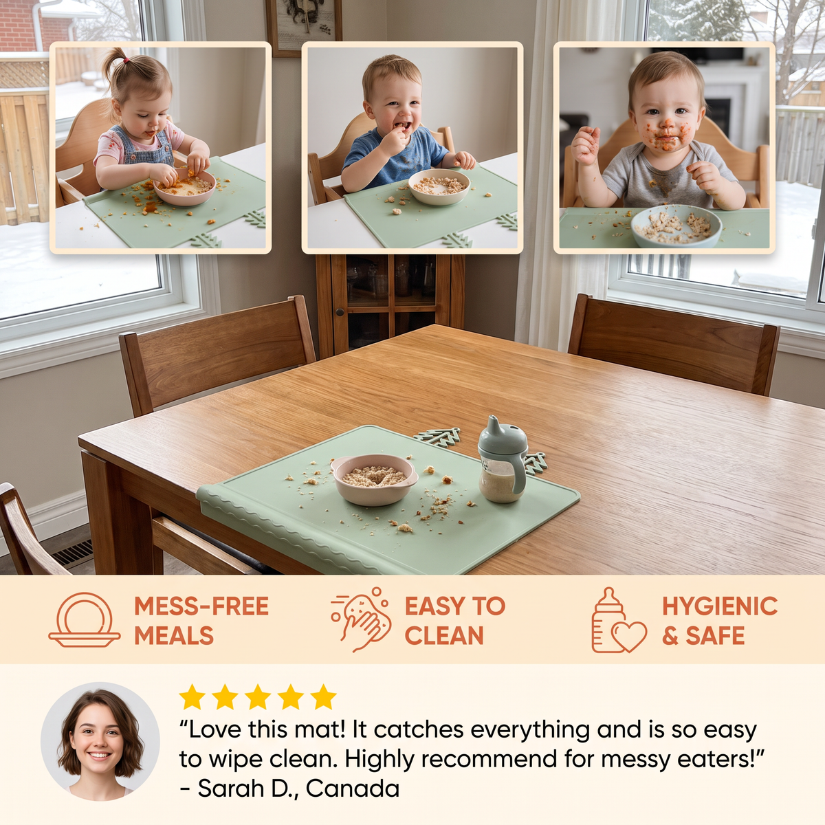 BabySafe Practical & Hygienic Silicone Baby Placemat with Raised Edge