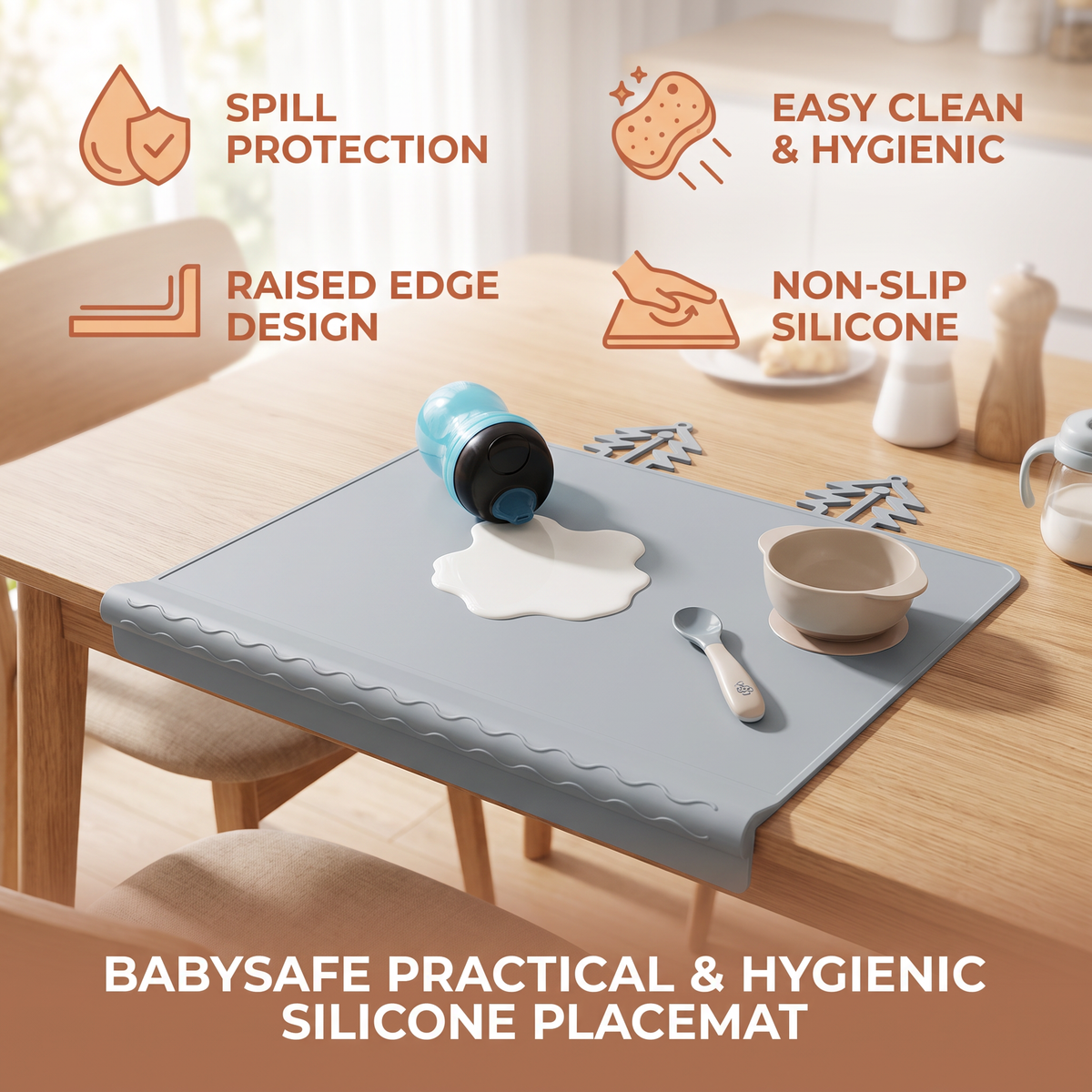 BabySafe Practical & Hygienic Silicone Baby Placemat with Raised Edge