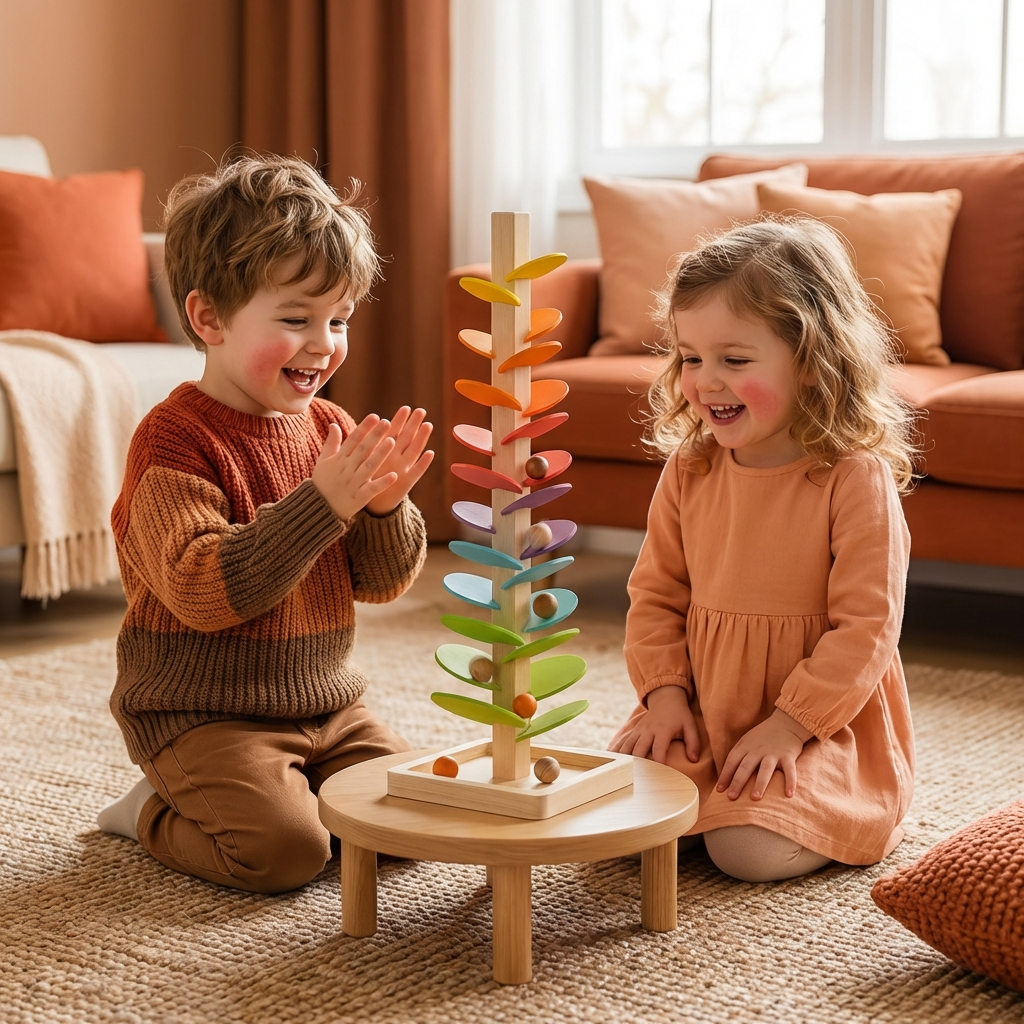 Montessori Rainbow Marble Wooden Tower