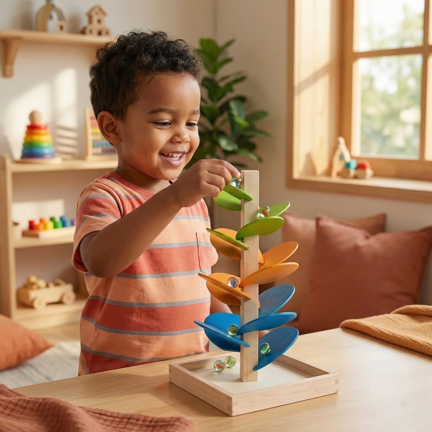 Montessori Rainbow Marble Wooden Tower