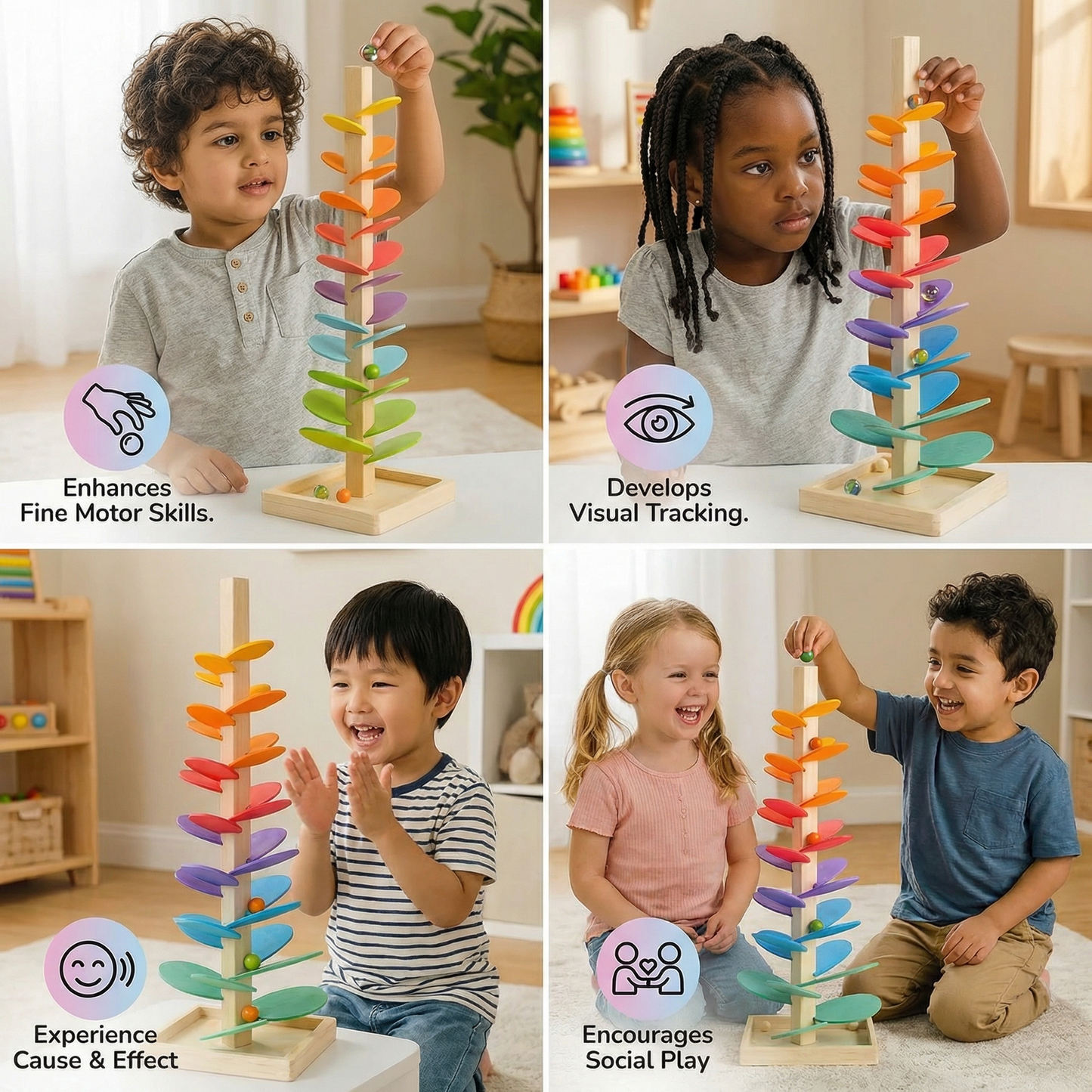 Montessori Rainbow Marble Wooden Tower