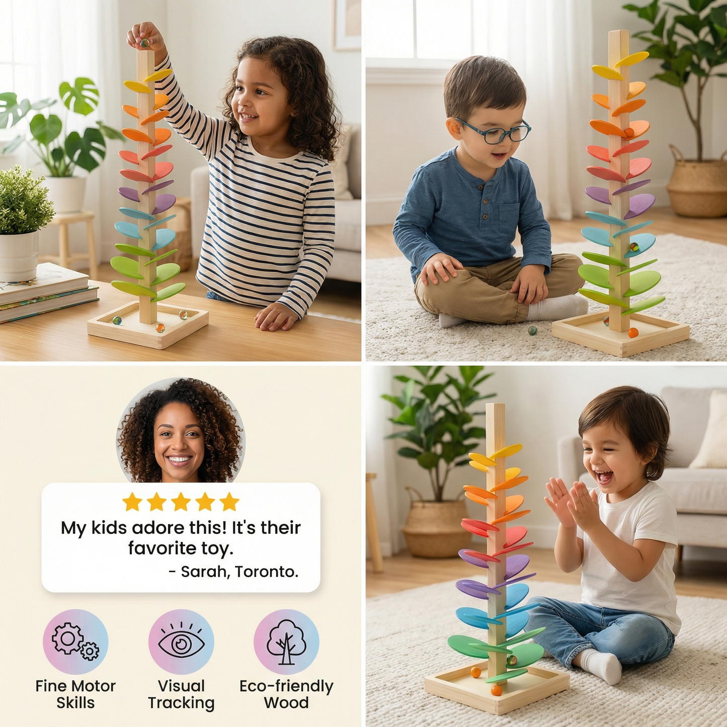 Montessori Rainbow Marble Wooden Tower
