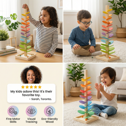 Montessori Rainbow Marble Wooden Tower