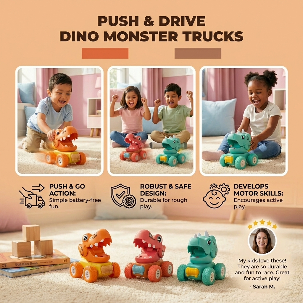 PUSH & DRIVE DINO MONSTER TRUCKS
