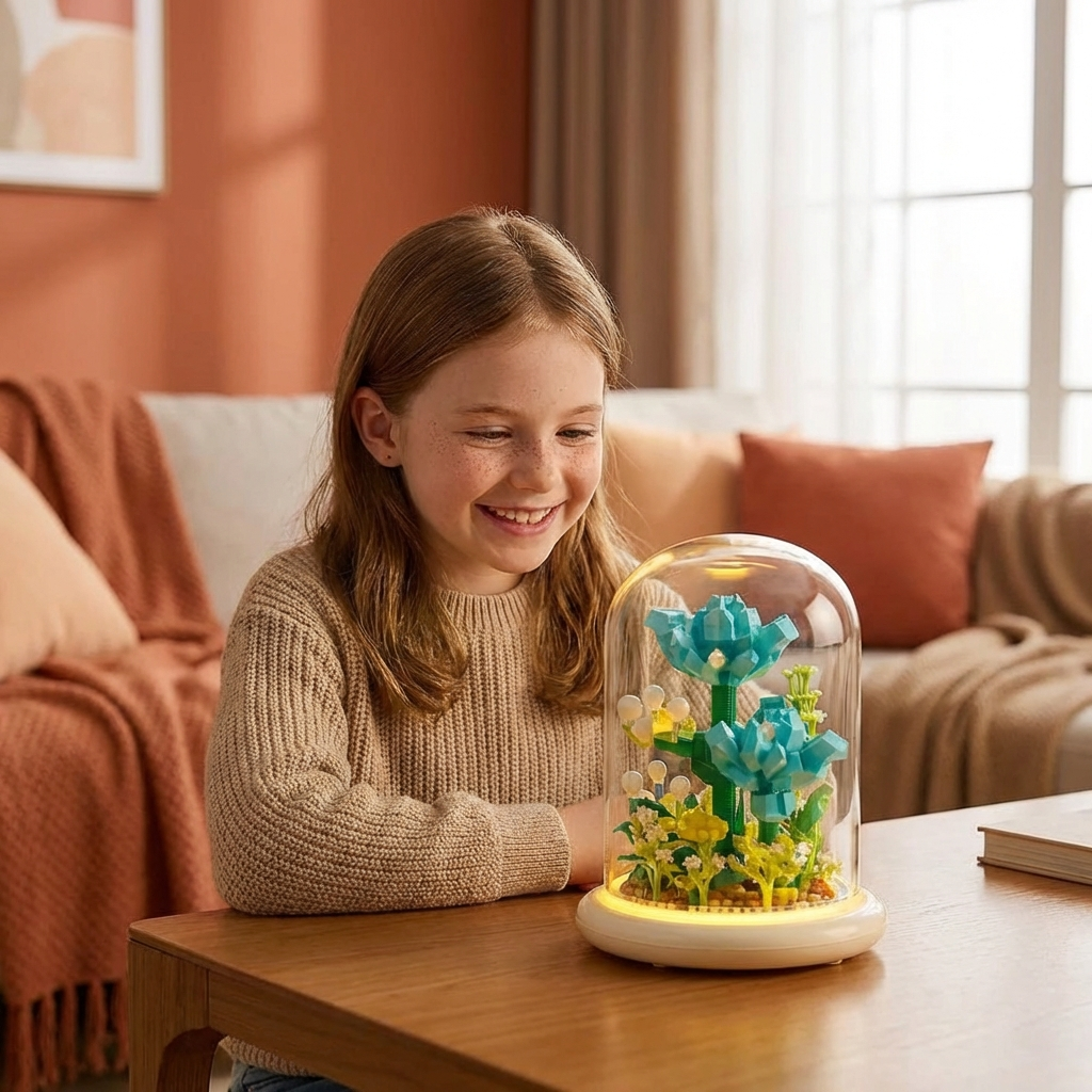 Elegant Building Block Flower in Glass