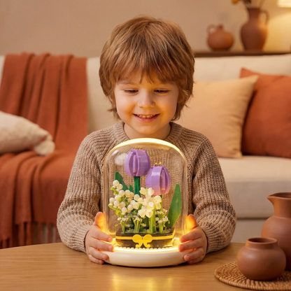 Elegant Building Block Flower in Glass