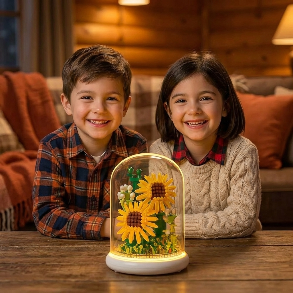 Elegant Building Block Flower in Glass